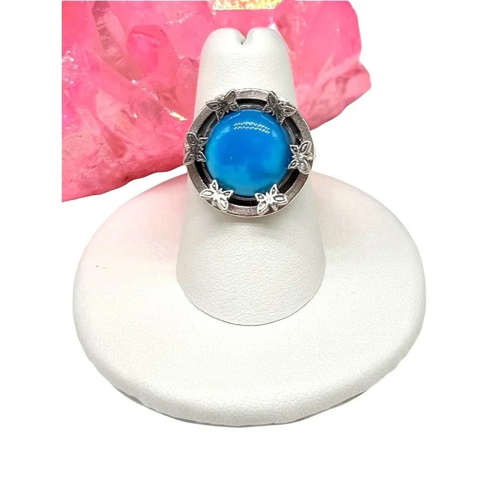 Morenci Mine Turquoise Ring Size 7 Solid 925 Sterling Silver Butterfly